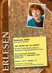 Plakat zur Lesung von Rosemarie Köhler