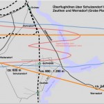Übersicht über die grobe Planung der Flugrouten über Eichwalde mit ungefähren Höhenangaben (Grafik: jl) Übersicht über die grobe Planung der Flugrouten über Eichwalde mit ungefähren Höhenangaben (Grafik: jl)