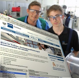 Auf der Website der Industrie- und Handelskammer Cottbus kann seit wenigen Tage nach Praktikumsstellen recherchiert werden. (Montage Jörg Levermann, mit Foto vom BMW Werk Landshut, wikipedia unter Creative Commons-Lizenz 3.0)