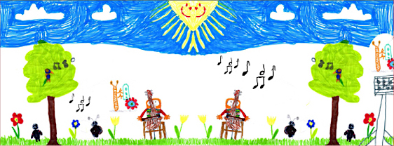So stellen sich Kinder den Sommer musikalisch vor. (Illustration des Plakats zum Kinderkonzert des Schmöckwitzer Kammerorchesters)