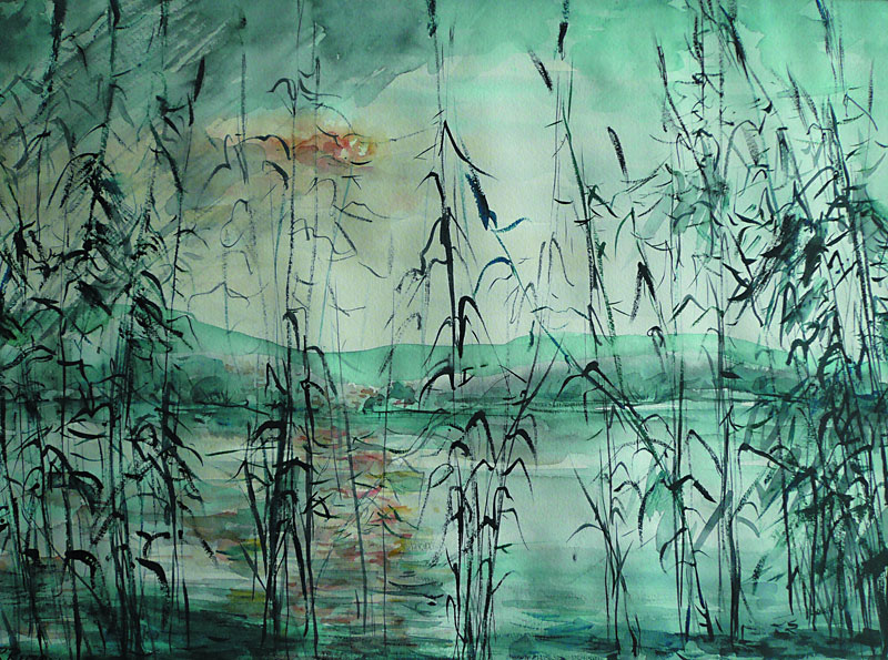 Peter Rusza: Das andere Ufer, Aquarell (36 x 48 cm), 2004.