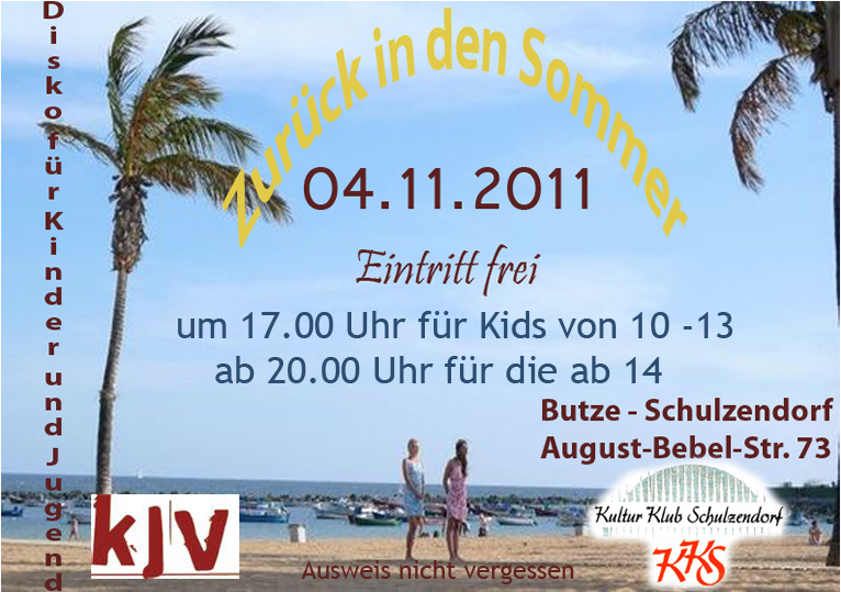 Flyer zur Kinder und Jugend-Disko am 4.11.2011 in der Schulzendorfer Butze.