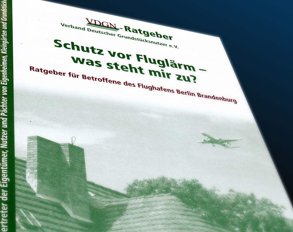 Die neue Broschüre des VDGN informiert über den Schallschutz in den Umlandgemeinden des neuen Hauptstadtflughafens. (Montage: Jörg Levermann)